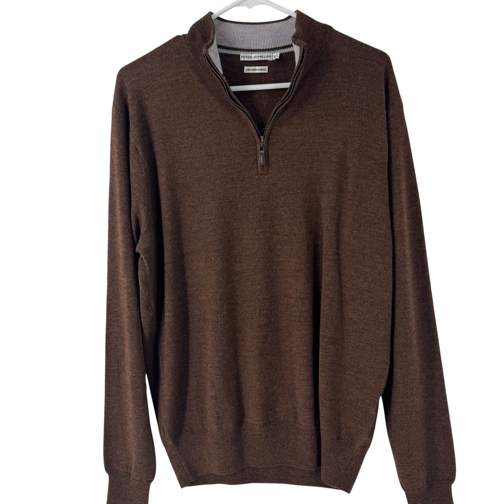 Peter Millar Mens Brown 100% Extrafine Italian Merino Wool Quarter Zip Sweater M - Picture 4 of 10